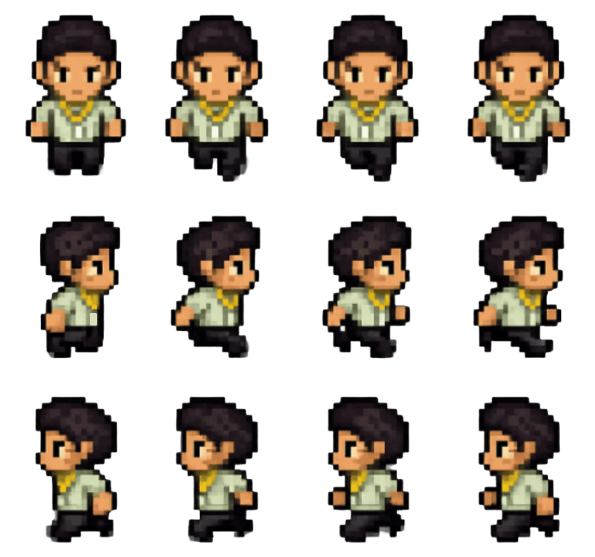 Pixel art male character walk cycle sprite sheet